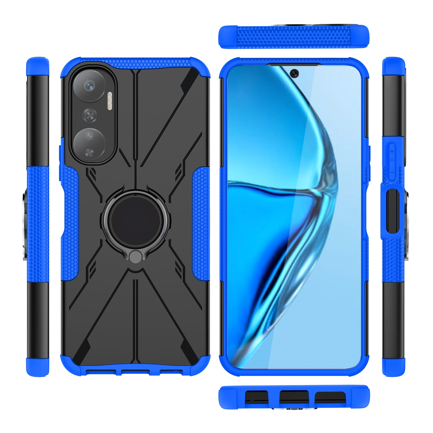 For Infinix Hot 20 4G Ring Holder Kickstand Phone Case Hard PC Soft TPU Shockproof Protective Cover