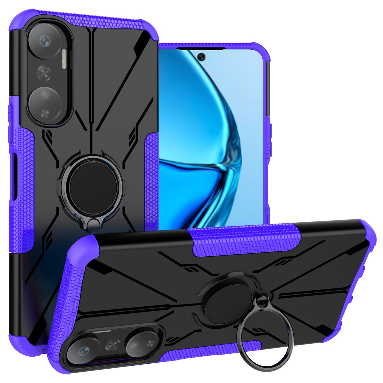 For Infinix Hot 20 4G Ring Holder Kickstand Phone Case Hard PC Soft TPU Shockproof Protective Cover