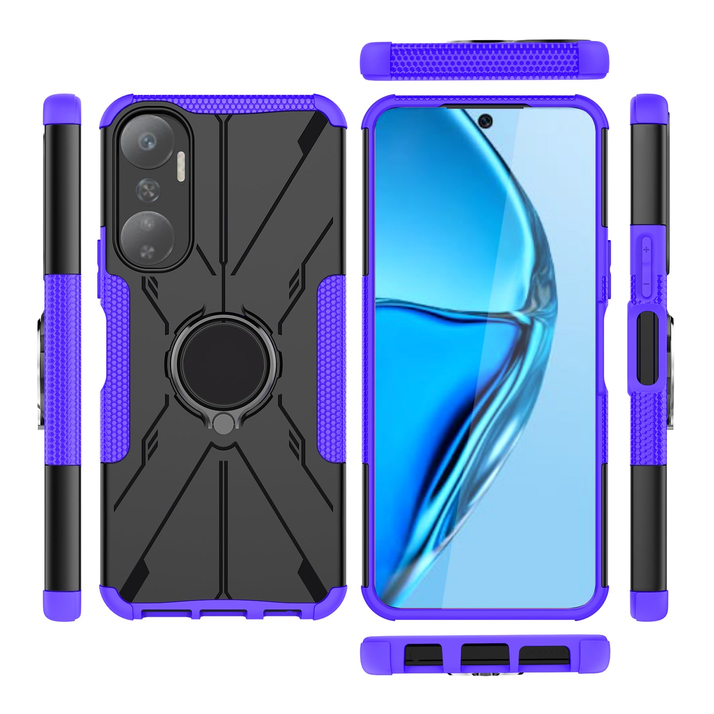 For Infinix Hot 20 4G Ring Holder Kickstand Phone Case Hard PC Soft TPU Shockproof Protective Cover