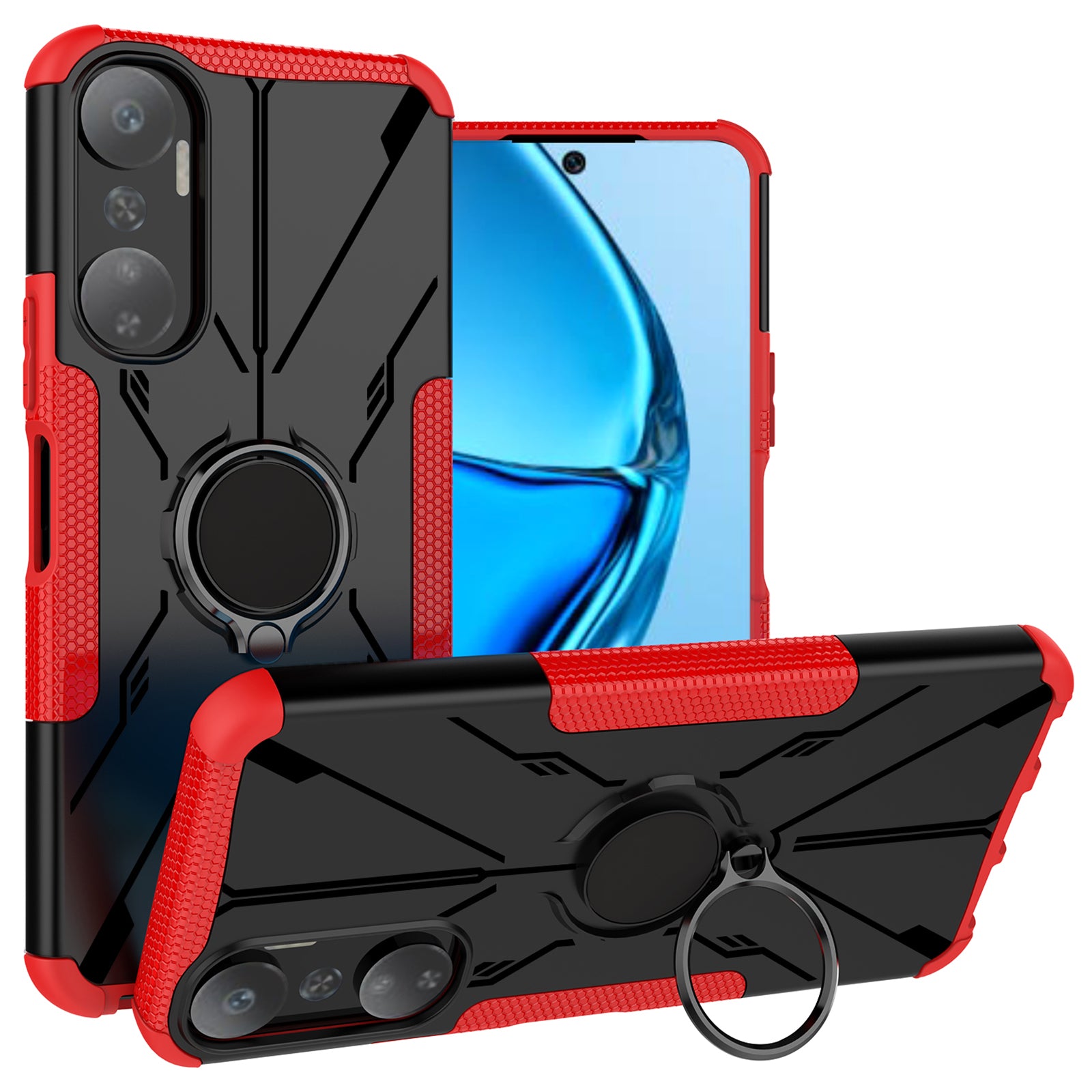 For Infinix Hot 20 4G Ring Holder Kickstand Phone Case Hard PC Soft TPU Shockproof Protective Cover