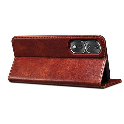 For Honor 80 Pro 5G Waxy Crazy Horse Texture PU Leather Shockproof Phone Case with Stand Wallet