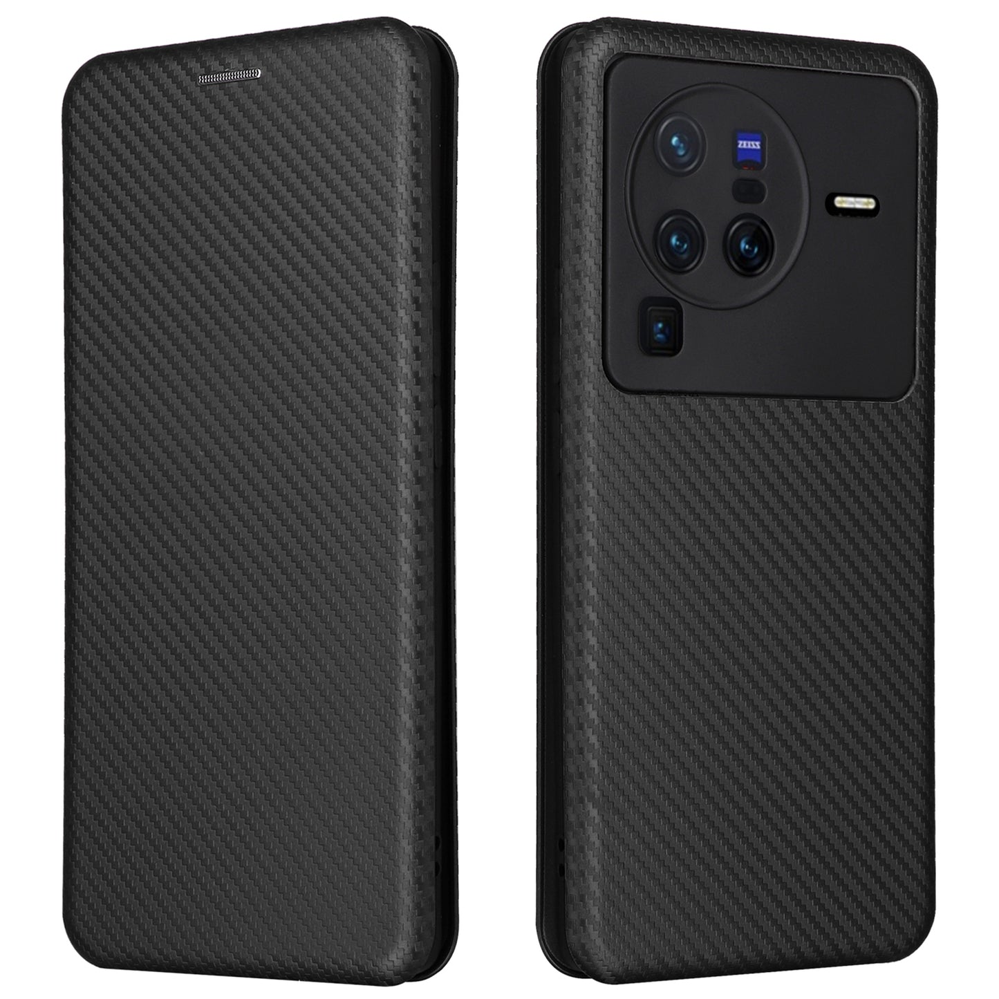 For vivo X80 Pro 5G Carbon Fiber Texture PU Leather Stand Case Magnetic Auto-absorbed Folio Flip Phone Cover with Card Holder