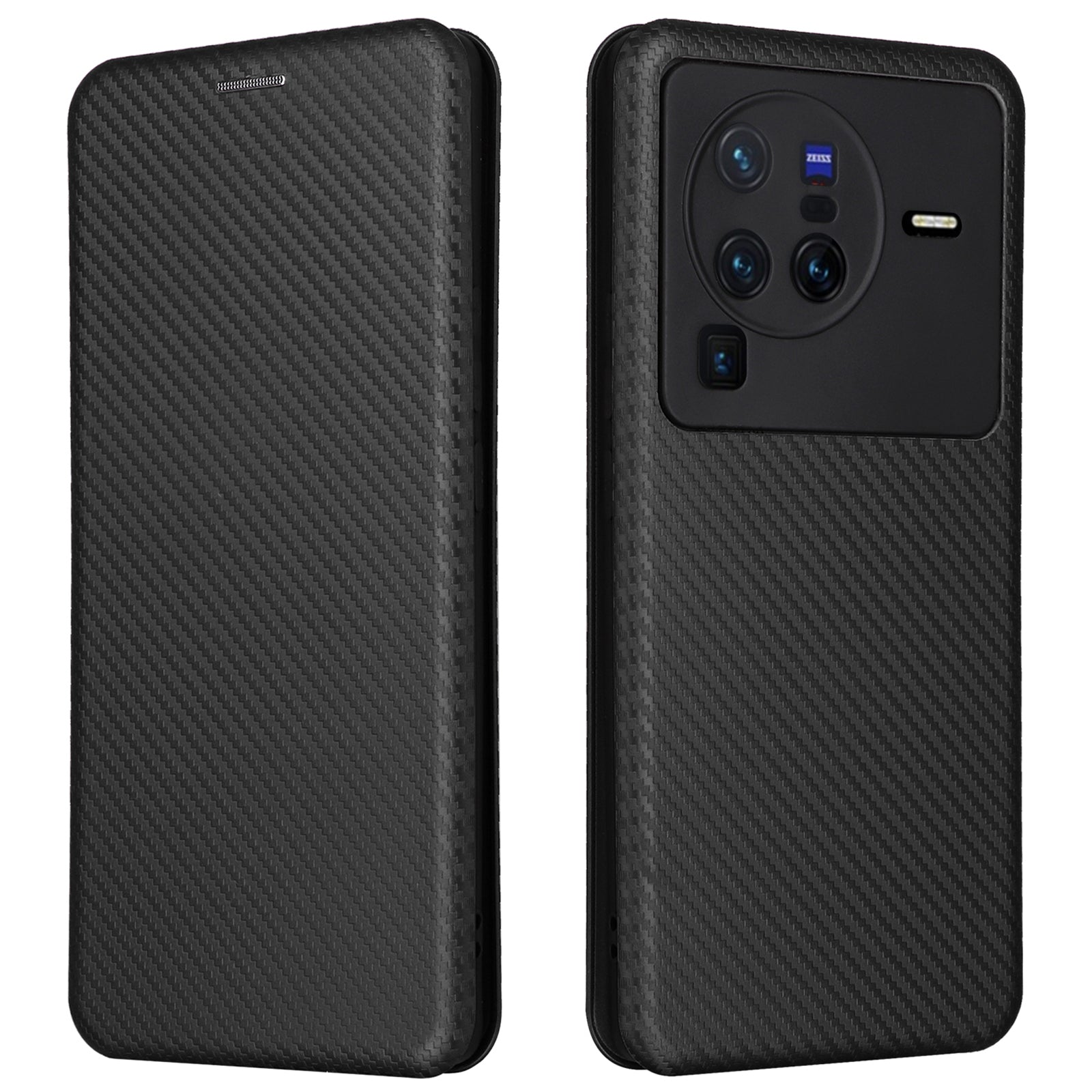 For vivo X80 Pro 5G Carbon Fiber Texture PU Leather Stand Case Magnetic Auto-absorbed Folio Flip Phone Cover with Card Holder