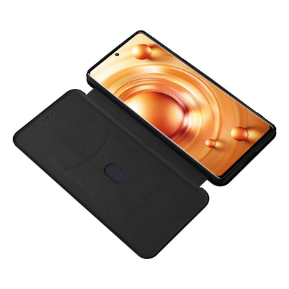 For vivo X80 Pro 5G Carbon Fiber Texture PU Leather Stand Case Magnetic Auto-absorbed Folio Flip Phone Cover with Card Holder