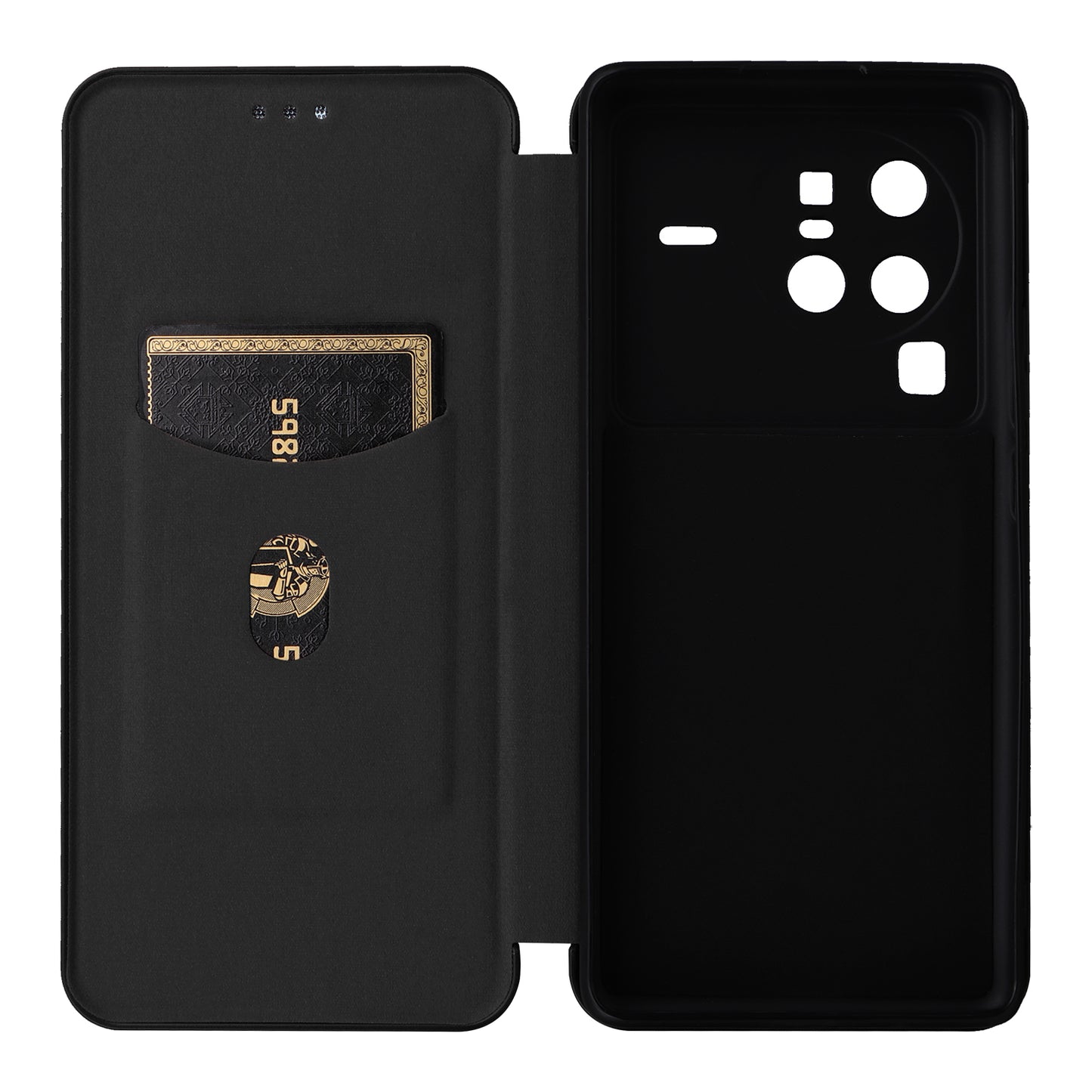 For vivo X80 Pro 5G Carbon Fiber Texture PU Leather Stand Case Magnetic Auto-absorbed Folio Flip Phone Cover with Card Holder