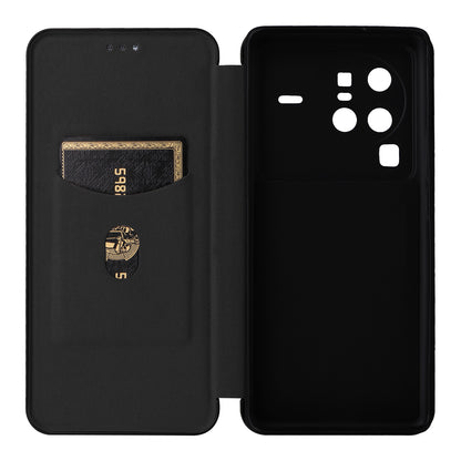 For vivo X80 Pro 5G Carbon Fiber Texture PU Leather Stand Case Magnetic Auto-absorbed Folio Flip Phone Cover with Card Holder