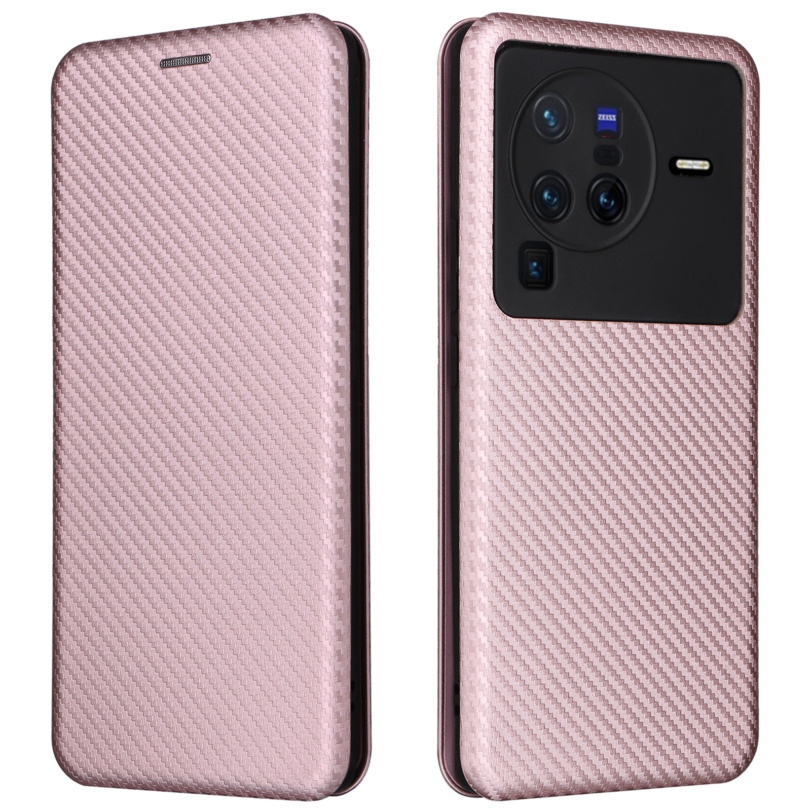 For vivo X80 Pro 5G Carbon Fiber Texture PU Leather Stand Case Magnetic Auto-absorbed Folio Flip Phone Cover with Card Holder
