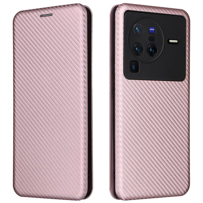 For vivo X80 Pro 5G Carbon Fiber Texture PU Leather Stand Case Magnetic Auto-absorbed Folio Flip Phone Cover with Card Holder