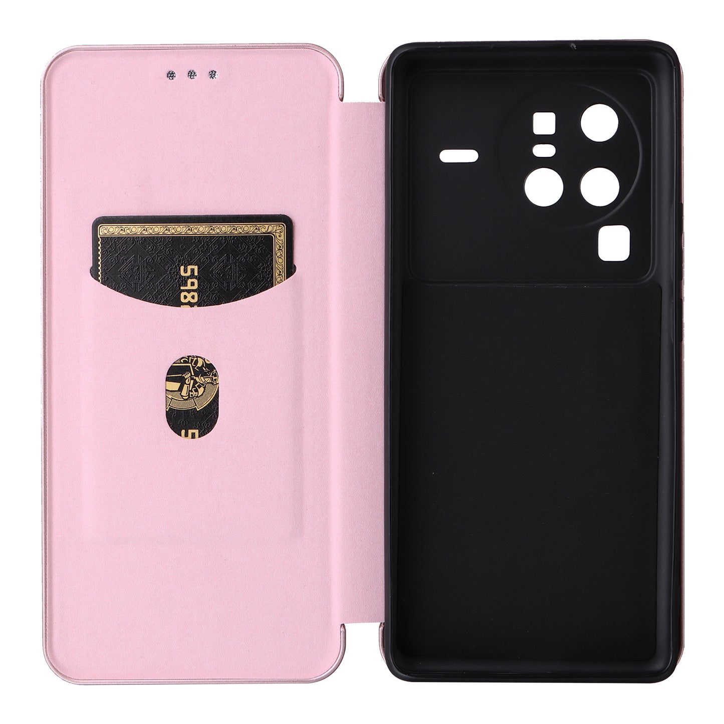 For vivo X80 Pro 5G Carbon Fiber Texture PU Leather Stand Case Magnetic Auto-absorbed Folio Flip Phone Cover with Card Holder