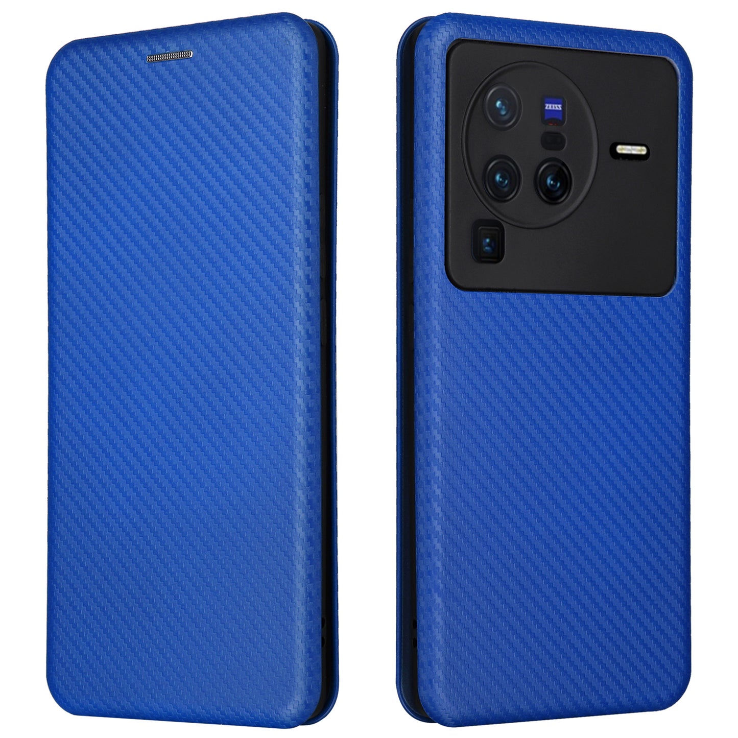 For vivo X80 Pro 5G Carbon Fiber Texture PU Leather Stand Case Magnetic Auto-absorbed Folio Flip Phone Cover with Card Holder
