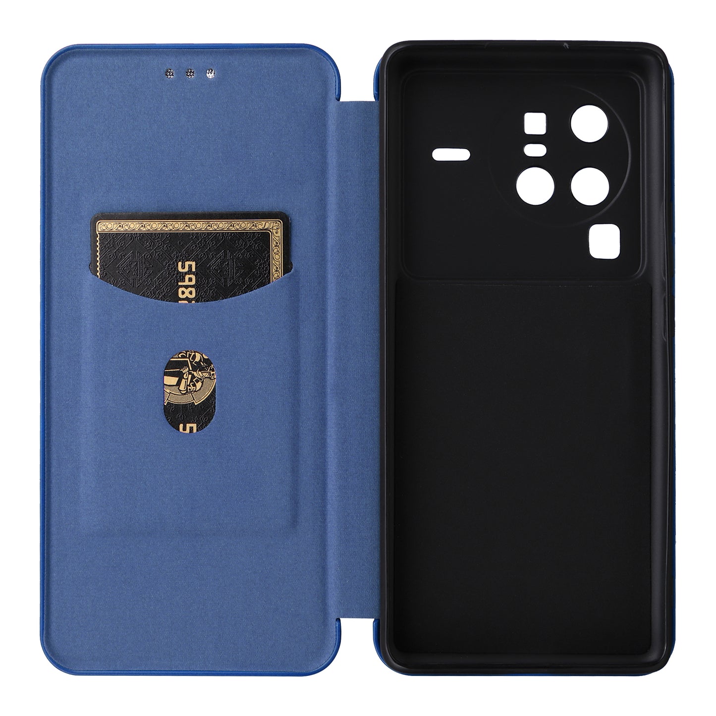 For vivo X80 Pro 5G Carbon Fiber Texture PU Leather Stand Case Magnetic Auto-absorbed Folio Flip Phone Cover with Card Holder