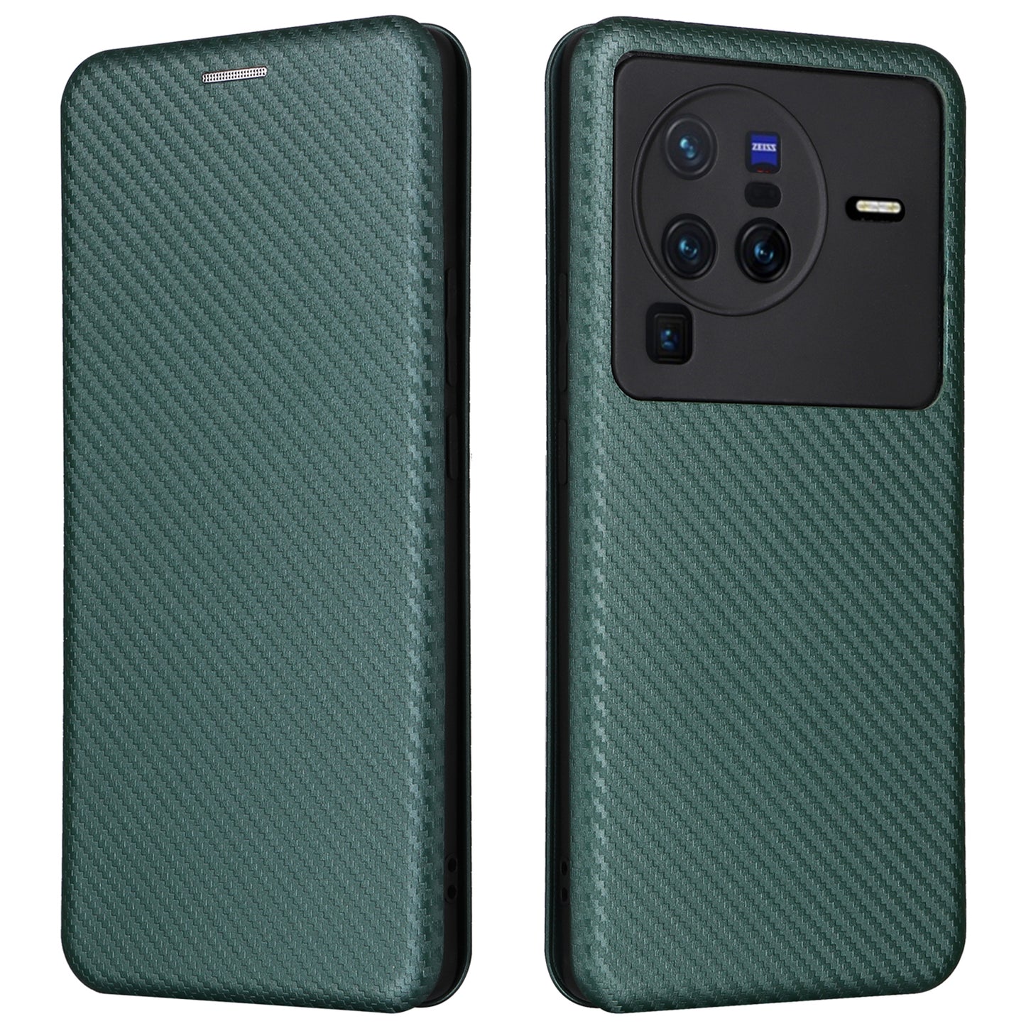 For vivo X80 Pro 5G Carbon Fiber Texture PU Leather Stand Case Magnetic Auto-absorbed Folio Flip Phone Cover with Card Holder