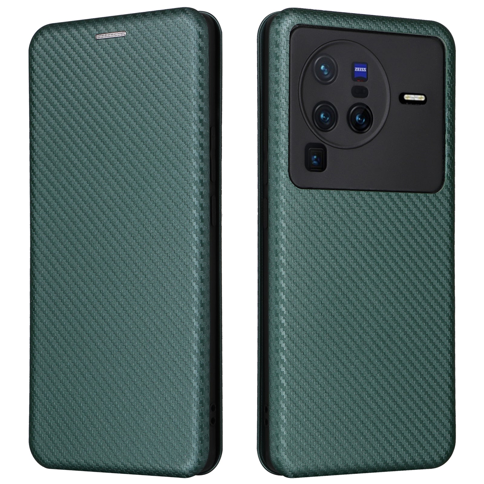 For vivo X80 Pro 5G Carbon Fiber Texture PU Leather Stand Case Magnetic Auto-absorbed Folio Flip Phone Cover with Card Holder