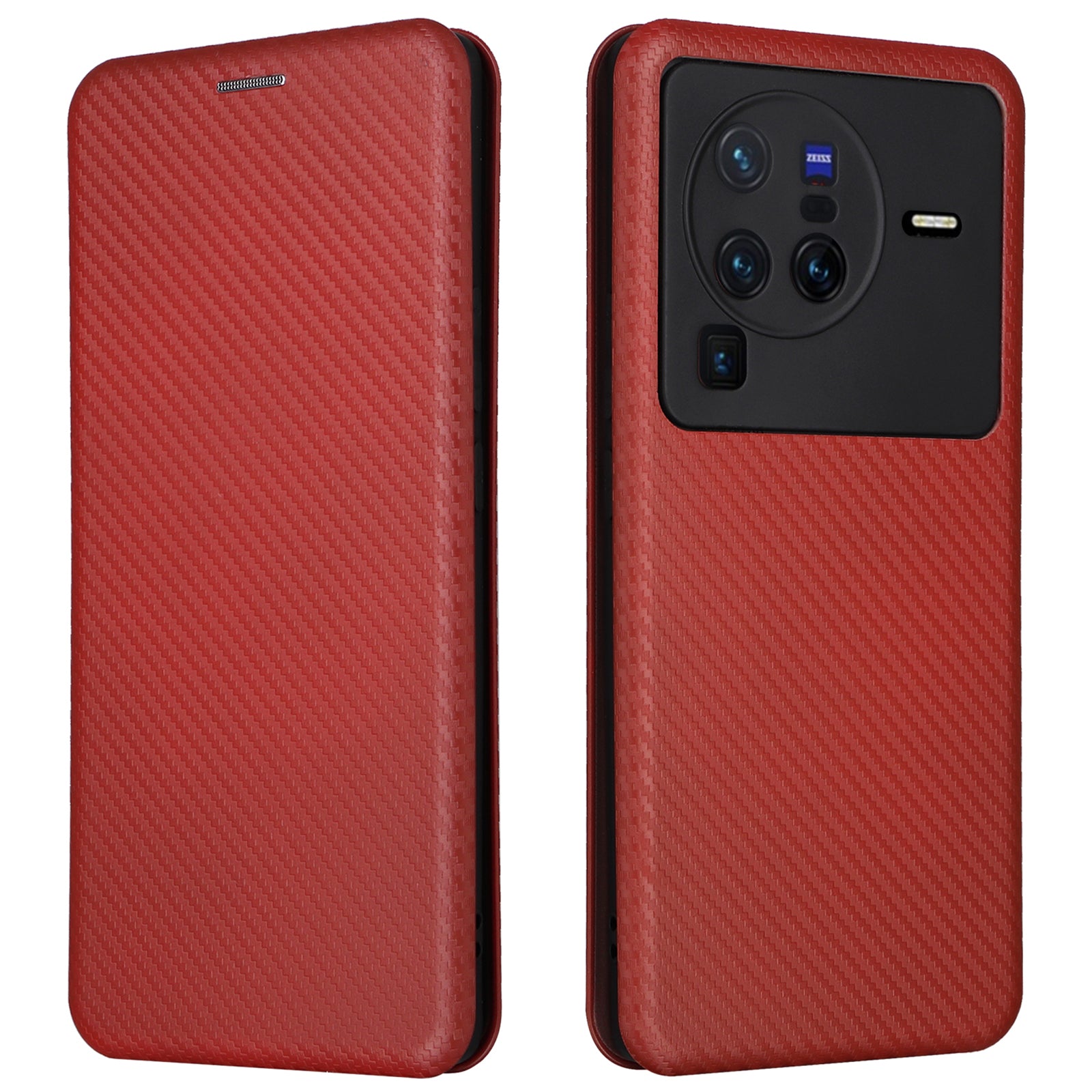 For vivo X80 Pro 5G Carbon Fiber Texture PU Leather Stand Case Magnetic Auto-absorbed Folio Flip Phone Cover with Card Holder