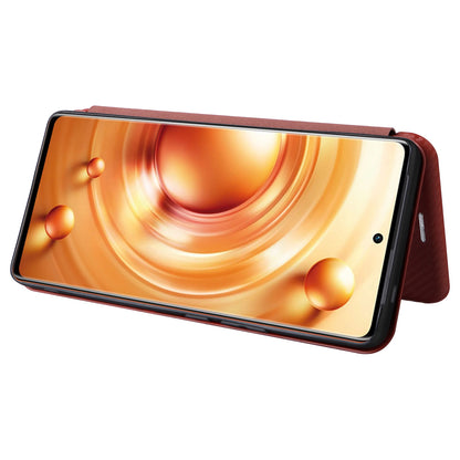 For vivo X80 Pro 5G Carbon Fiber Texture PU Leather Stand Case Magnetic Auto-absorbed Folio Flip Phone Cover with Card Holder