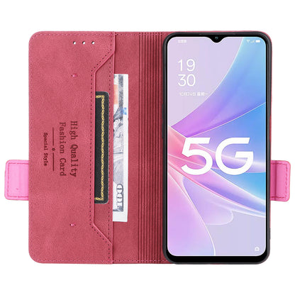 Shockproof Phone Cover for Oppo A58 5G, Hardware Decor Dual Magnetic Clasp Wallet Hands-free Stand PU Leather Phone Case