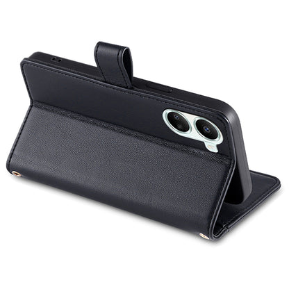 For Huawei nova 10 SE 4G PU Leather Hands-free Stand Case Zipper Pocket Card Slots Flip Phone Cover with Wrist Strap and Shoulder Strap