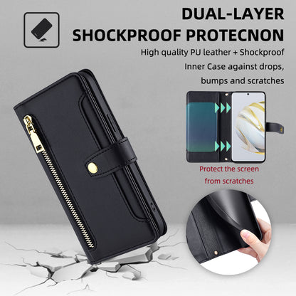 For Huawei nova 10 SE 4G PU Leather Hands-free Stand Case Zipper Pocket Card Slots Flip Phone Cover with Wrist Strap and Shoulder Strap