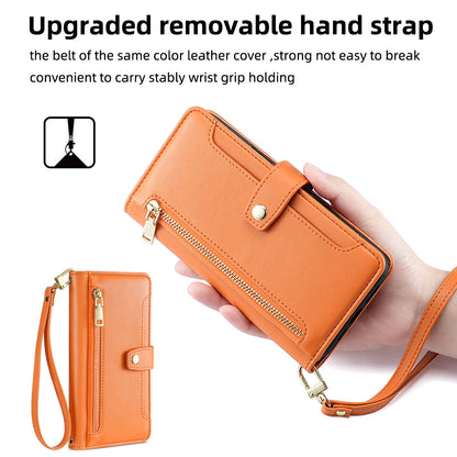 For Huawei nova 10 SE 4G PU Leather Hands-free Stand Case Zipper Pocket Card Slots Flip Phone Cover with Wrist Strap and Shoulder Strap