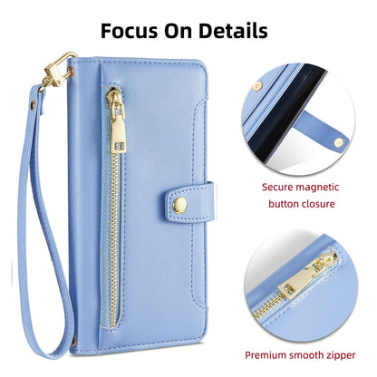 For Huawei nova 10 SE 4G PU Leather Hands-free Stand Case Zipper Pocket Card Slots Flip Phone Cover with Wrist Strap and Shoulder Strap