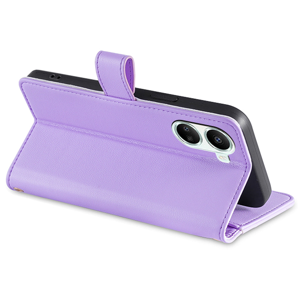 For Huawei nova 10 SE 4G PU Leather Hands-free Stand Case Zipper Pocket Card Slots Flip Phone Cover with Wrist Strap and Shoulder Strap