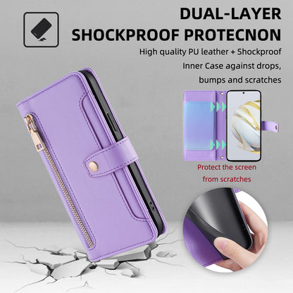 For Huawei nova 10 SE 4G PU Leather Hands-free Stand Case Zipper Pocket Card Slots Flip Phone Cover with Wrist Strap and Shoulder Strap