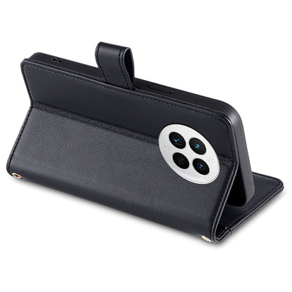 For Huawei Mate 50 4G PU Leather Hands-free Stand Case Zipper Pocket Card Slots Flip Phone Cover with Wrist Strap and Shoulder Strap