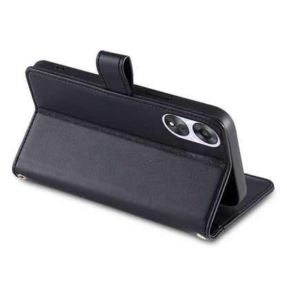 For Oppo A58 5G Textured PU Leather Wallet Case Multiple Card Slots Magnetic Closure Zipper Pocket Stand Phone Cover with Wrist Strap and Shoulder Strap