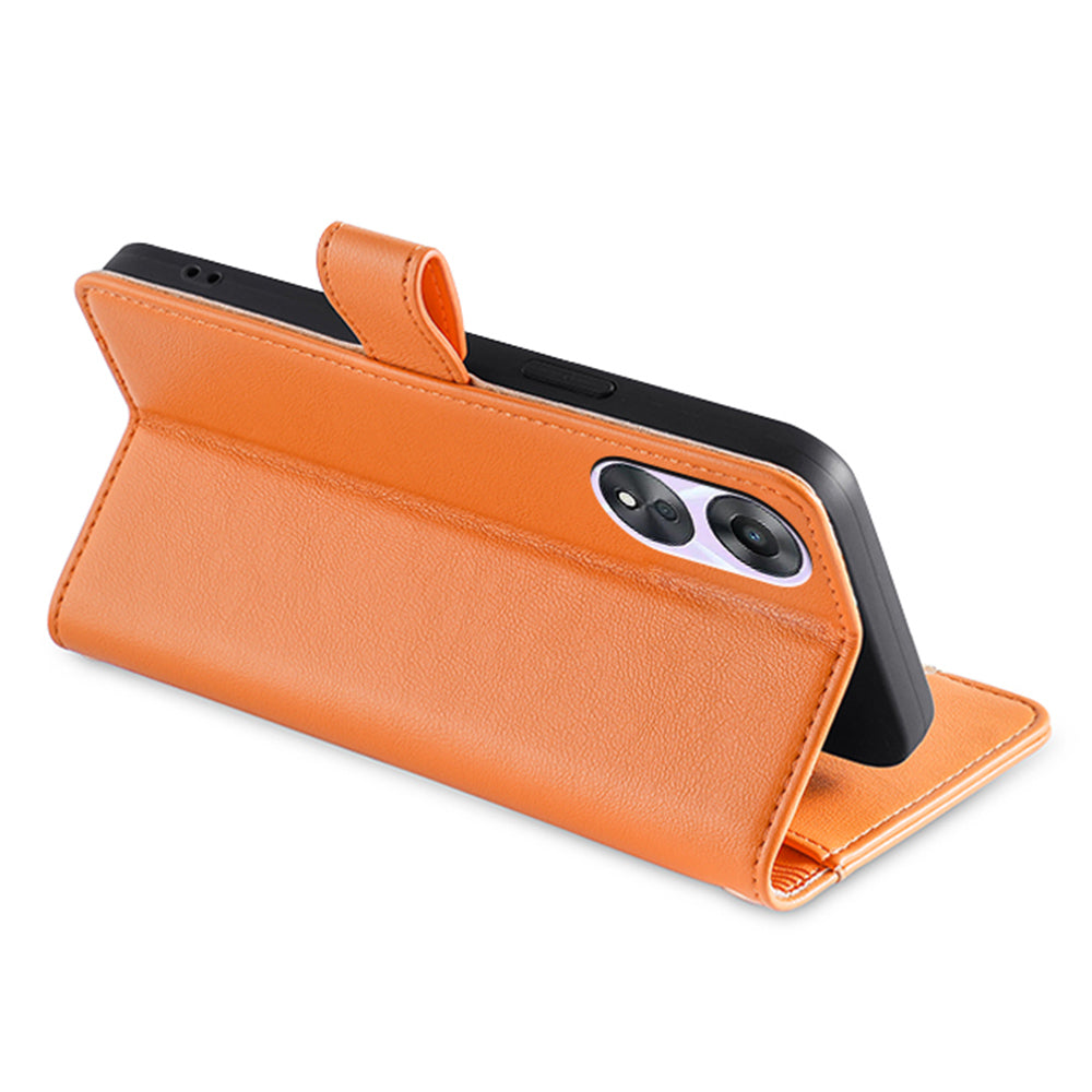 For Oppo A58 5G Textured PU Leather Wallet Case Multiple Card Slots Magnetic Closure Zipper Pocket Stand Phone Cover with Wrist Strap and Shoulder Strap