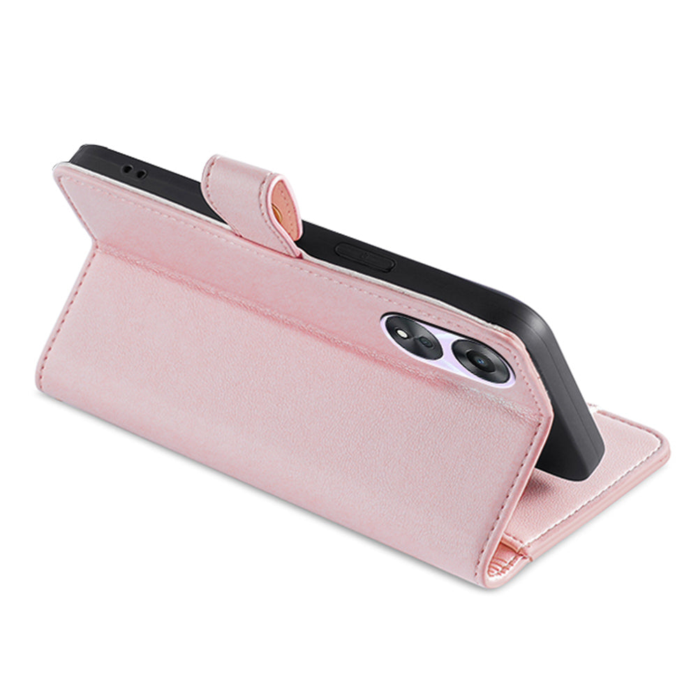 For Oppo A58 5G Textured PU Leather Wallet Case Multiple Card Slots Magnetic Closure Zipper Pocket Stand Phone Cover with Wrist Strap and Shoulder Strap