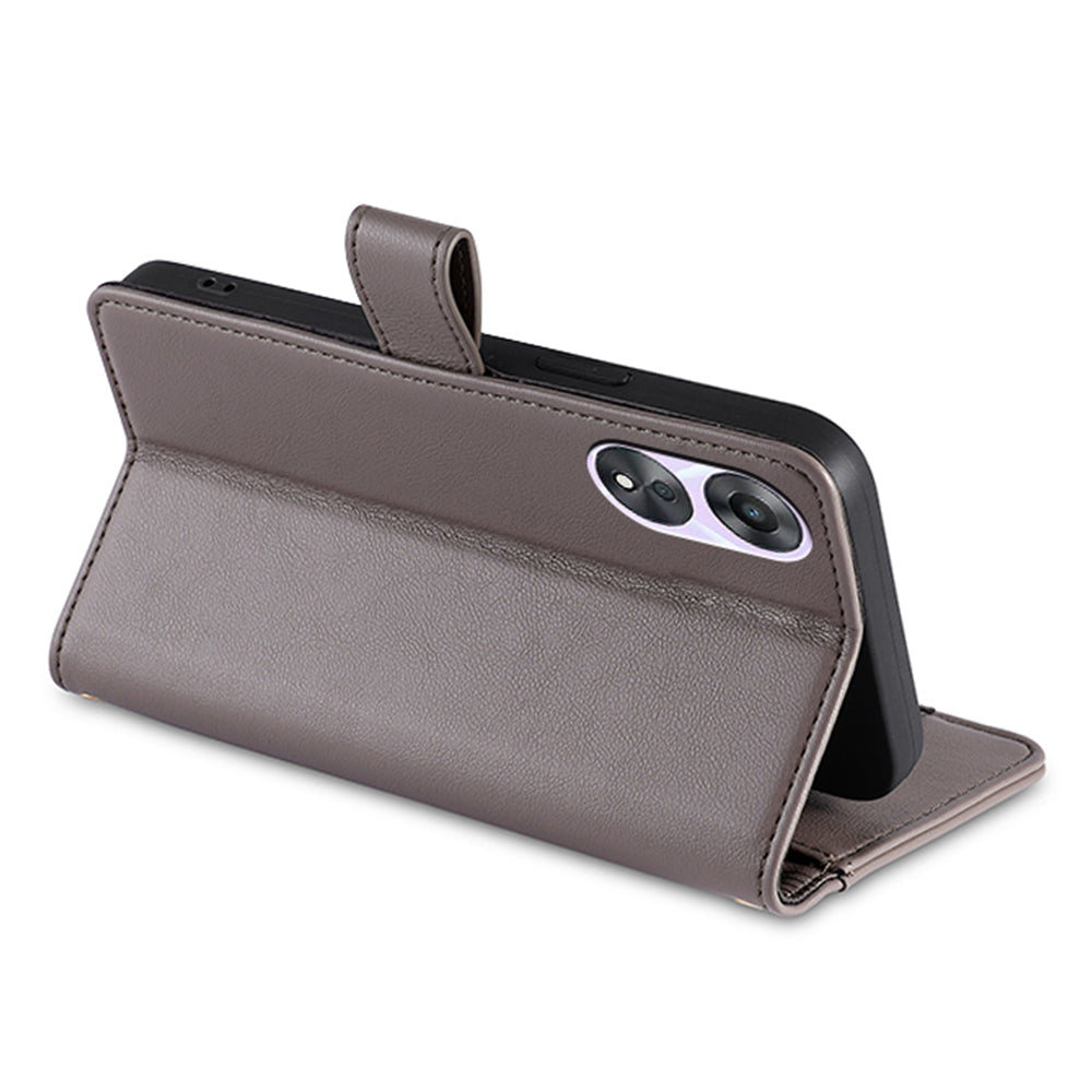 For Oppo A58 5G Textured PU Leather Wallet Case Multiple Card Slots Magnetic Closure Zipper Pocket Stand Phone Cover with Wrist Strap and Shoulder Strap