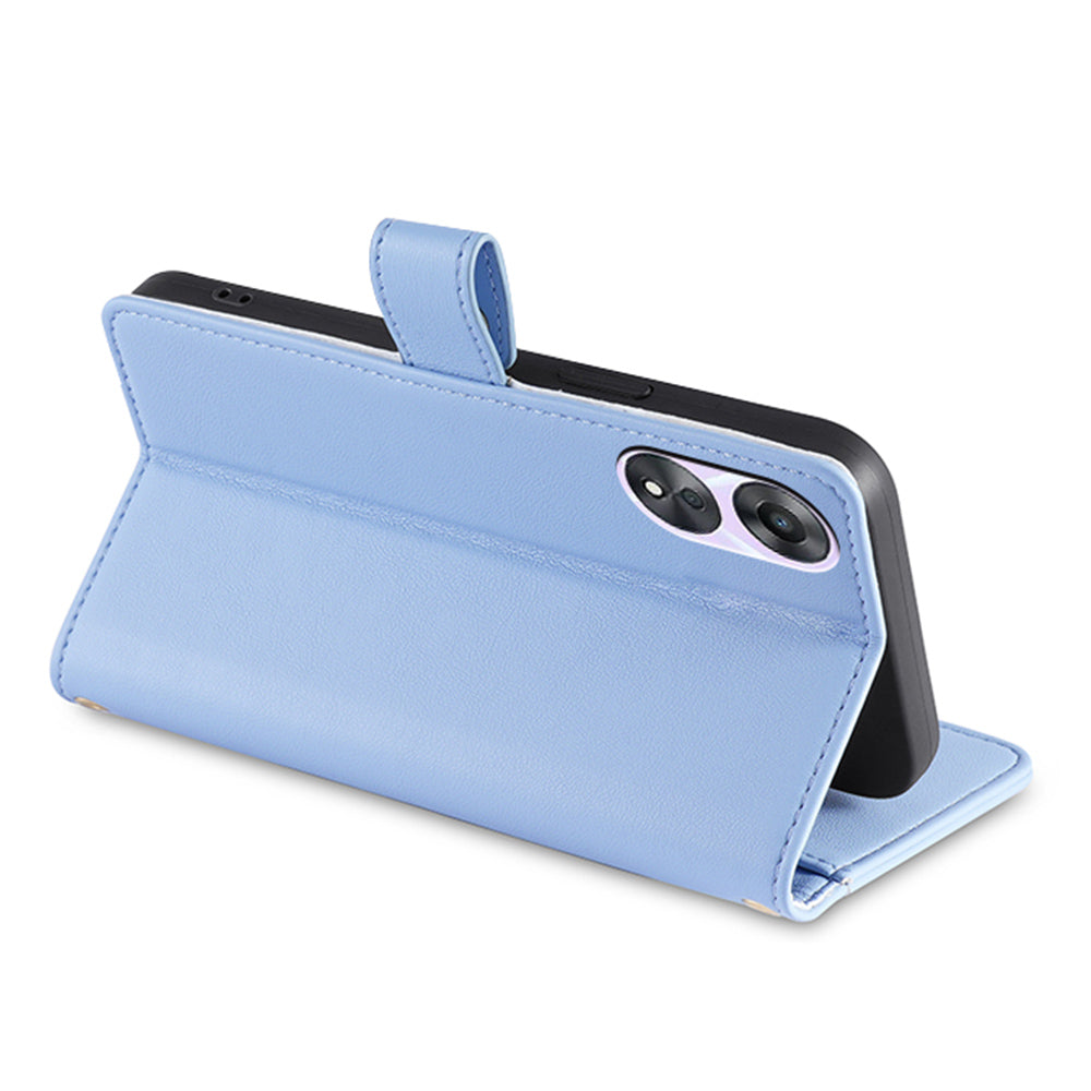 For Oppo A58 5G Textured PU Leather Wallet Case Multiple Card Slots Magnetic Closure Zipper Pocket Stand Phone Cover with Wrist Strap and Shoulder Strap