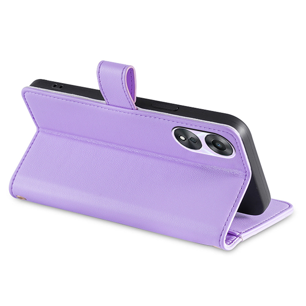 For Oppo A58 5G Textured PU Leather Wallet Case Multiple Card Slots Magnetic Closure Zipper Pocket Stand Phone Cover with Wrist Strap and Shoulder Strap