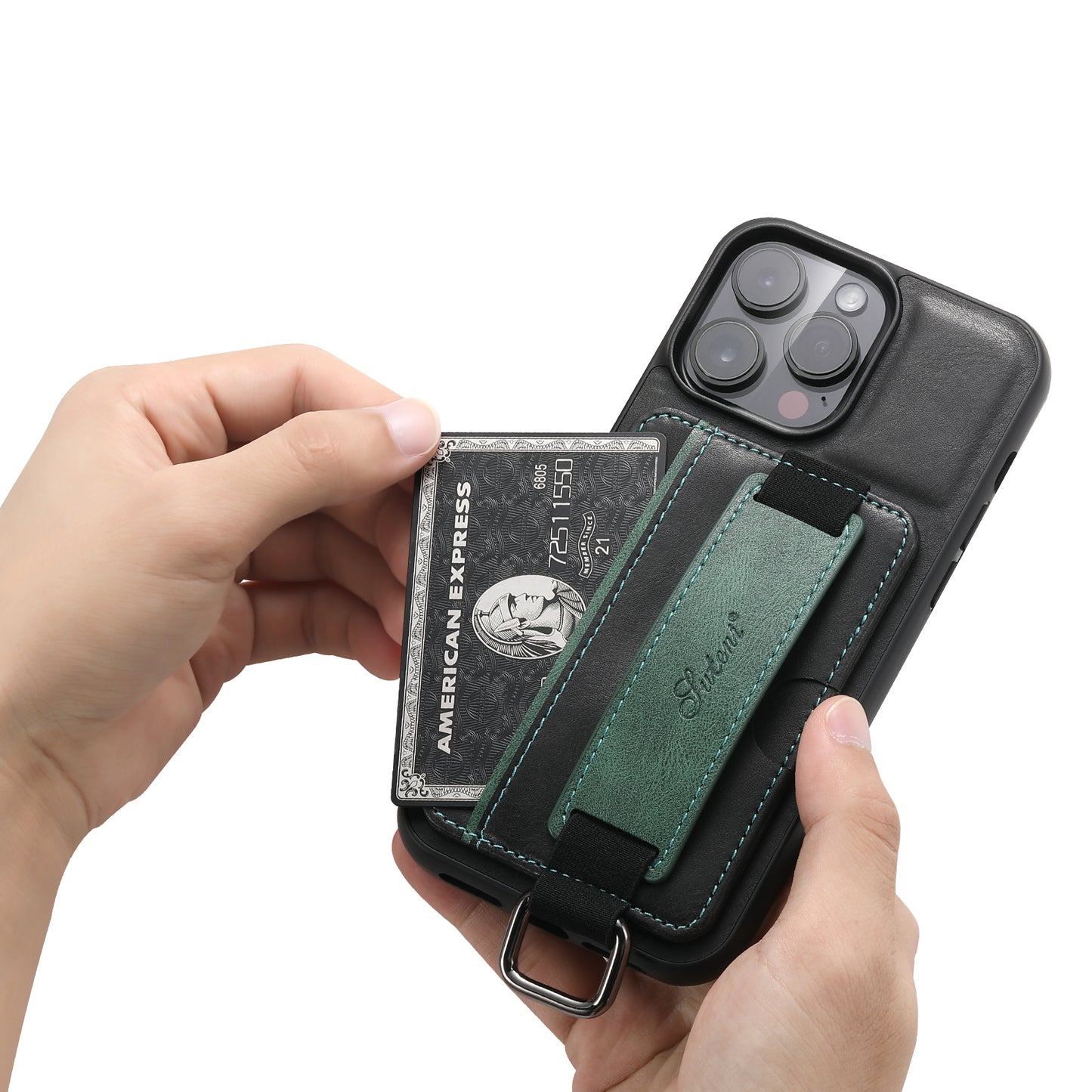 SUTENI H13 For iPhone 13 Pro 6.1 inch Drop Resistant Card Slot Band Loop Holder Kickstand PU Leather Coated TPU Protective Phone Cover