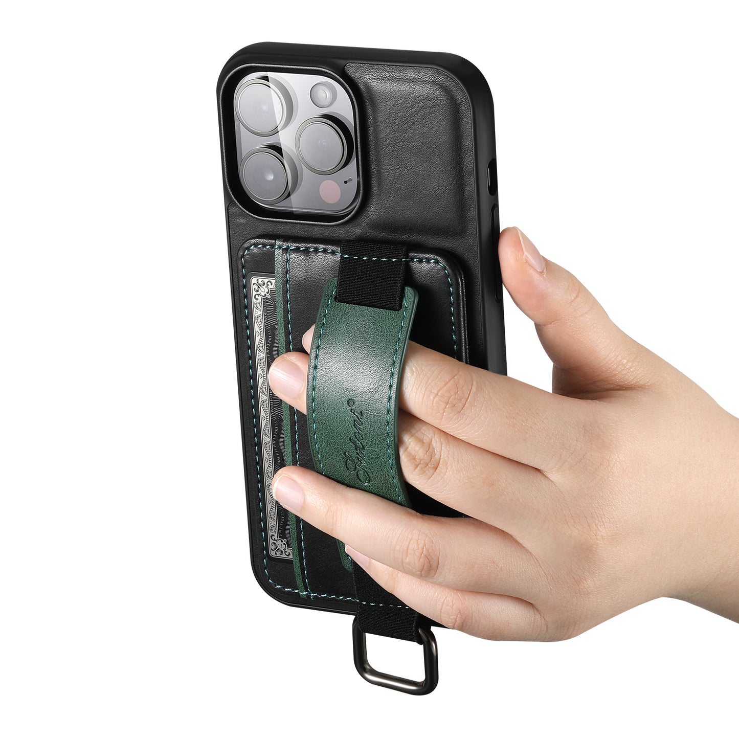 SUTENI H13 For iPhone 13 Pro 6.1 inch Drop Resistant Card Slot Band Loop Holder Kickstand PU Leather Coated TPU Protective Phone Cover