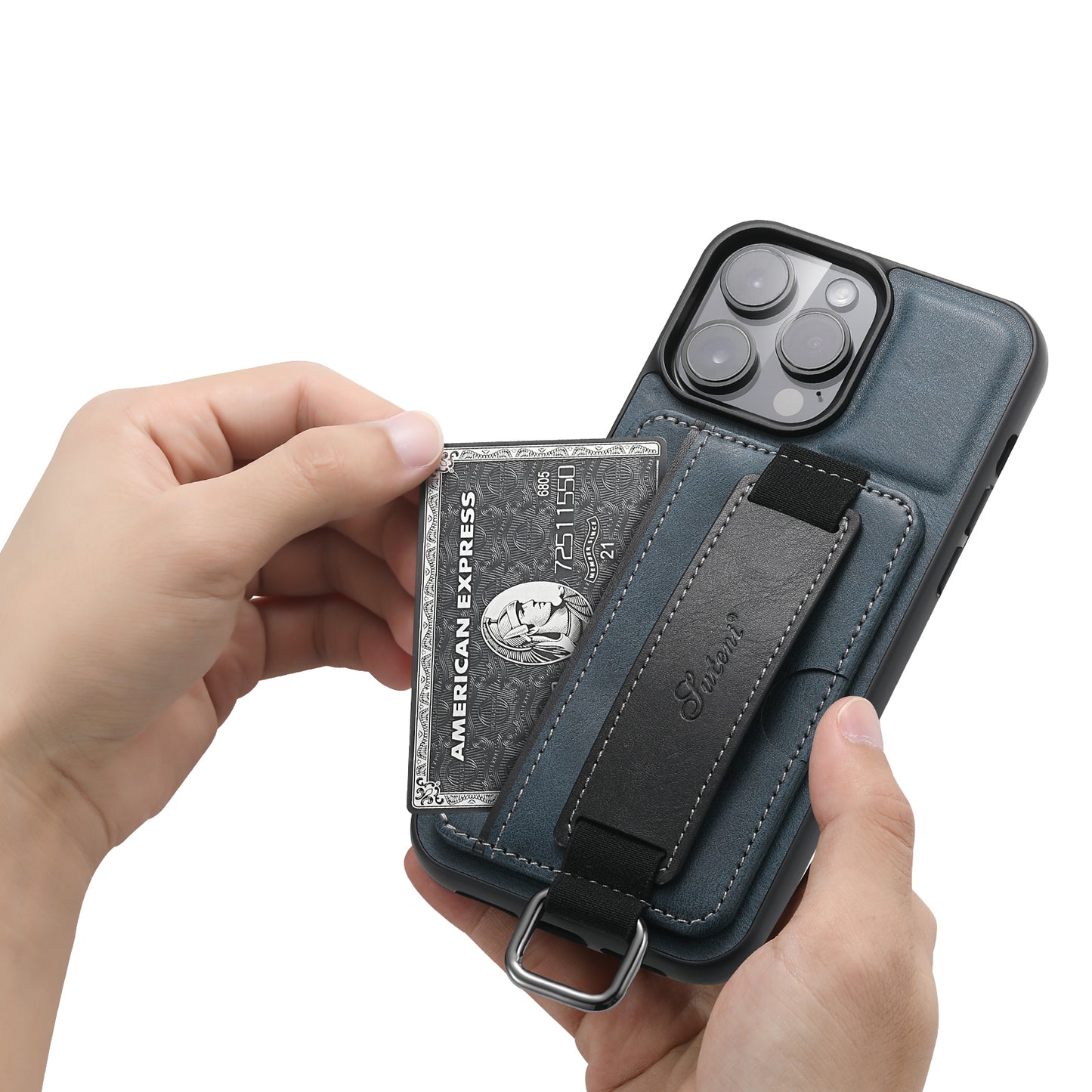 SUTENI H13 For iPhone 13 Pro 6.1 inch Drop Resistant Card Slot Band Loop Holder Kickstand PU Leather Coated TPU Protective Phone Cover