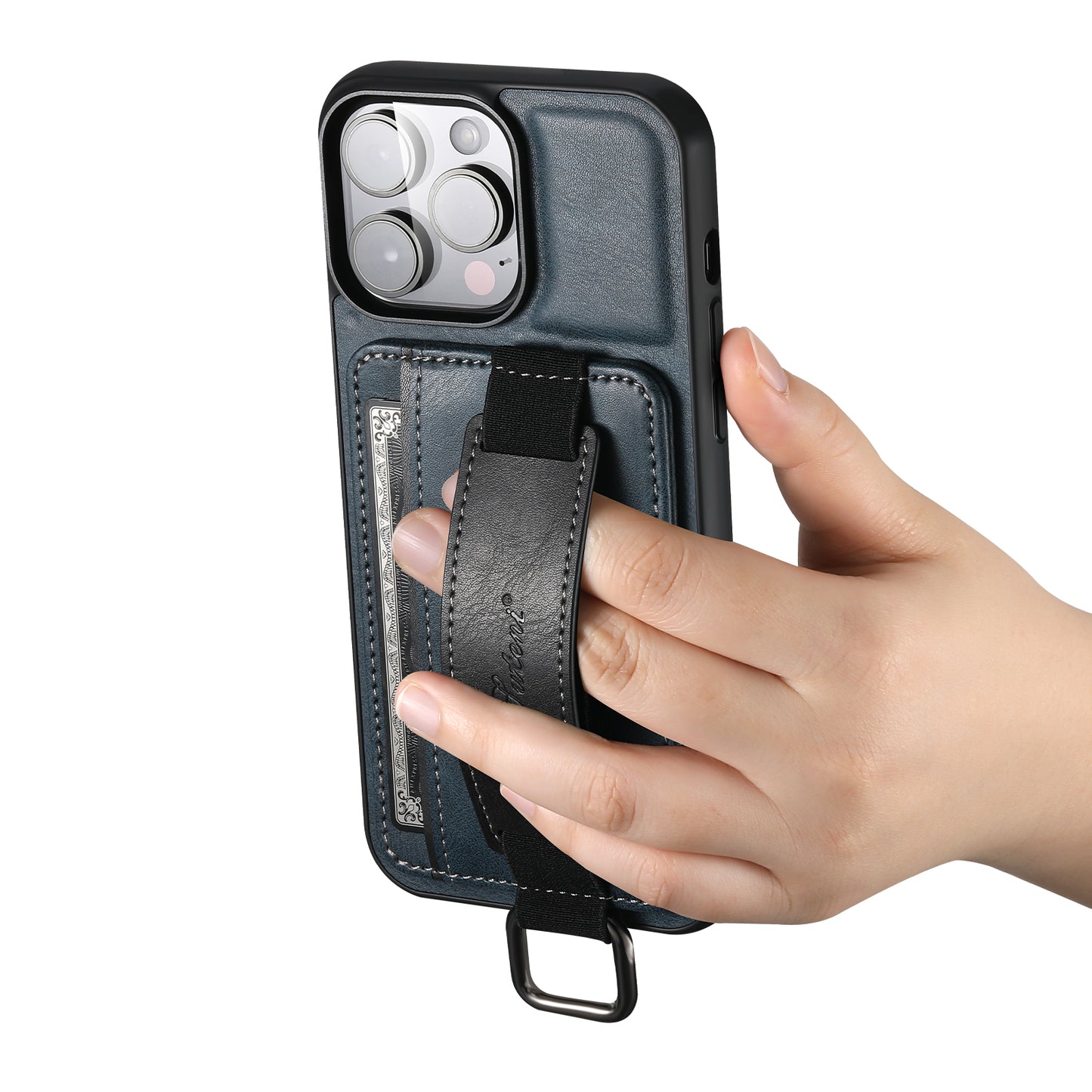 SUTENI H13 For iPhone 13 Pro 6.1 inch Drop Resistant Card Slot Band Loop Holder Kickstand PU Leather Coated TPU Protective Phone Cover