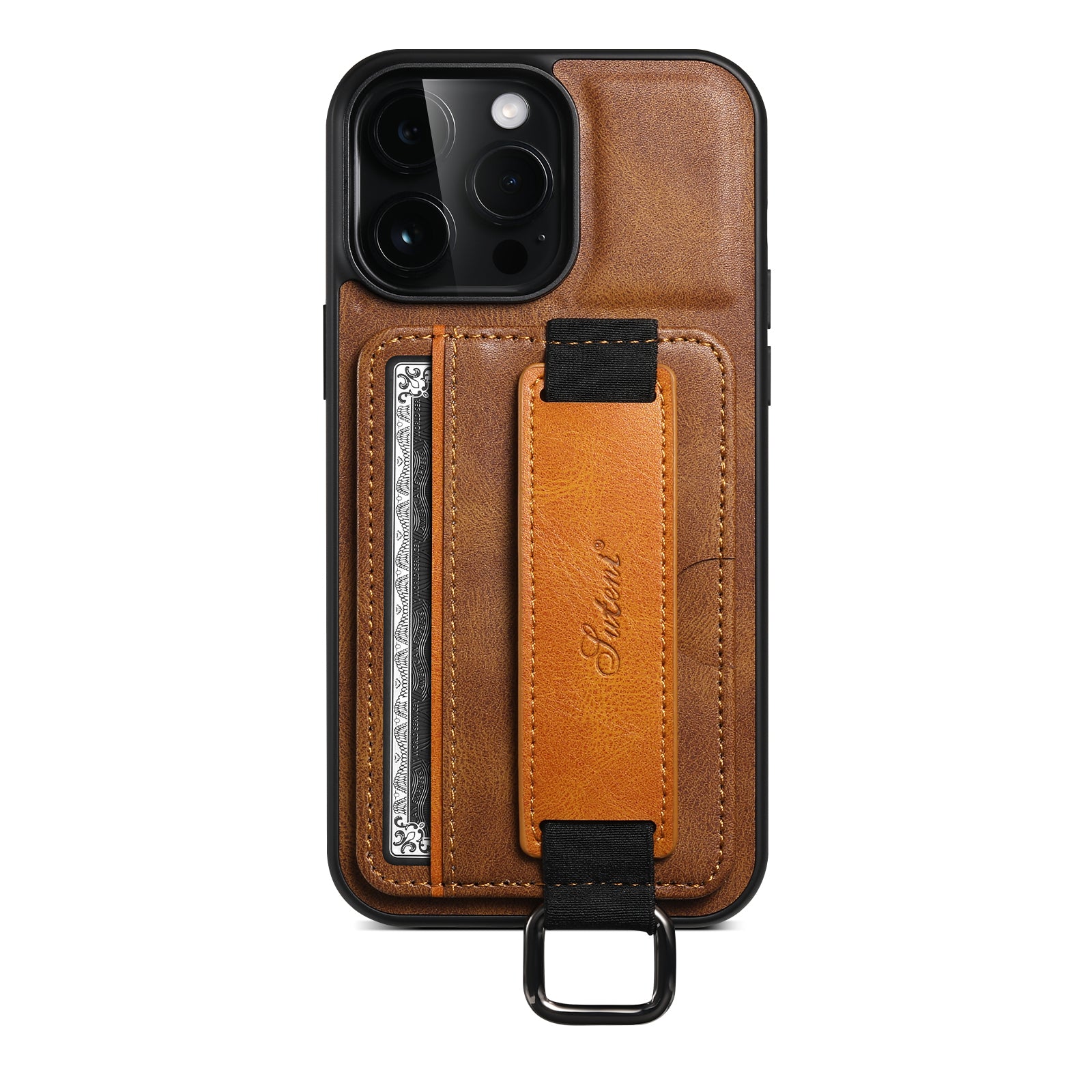 SUTENI H13 For iPhone 13 Pro 6.1 inch Drop Resistant Card Slot Band Loop Holder Kickstand PU Leather Coated TPU Protective Phone Cover