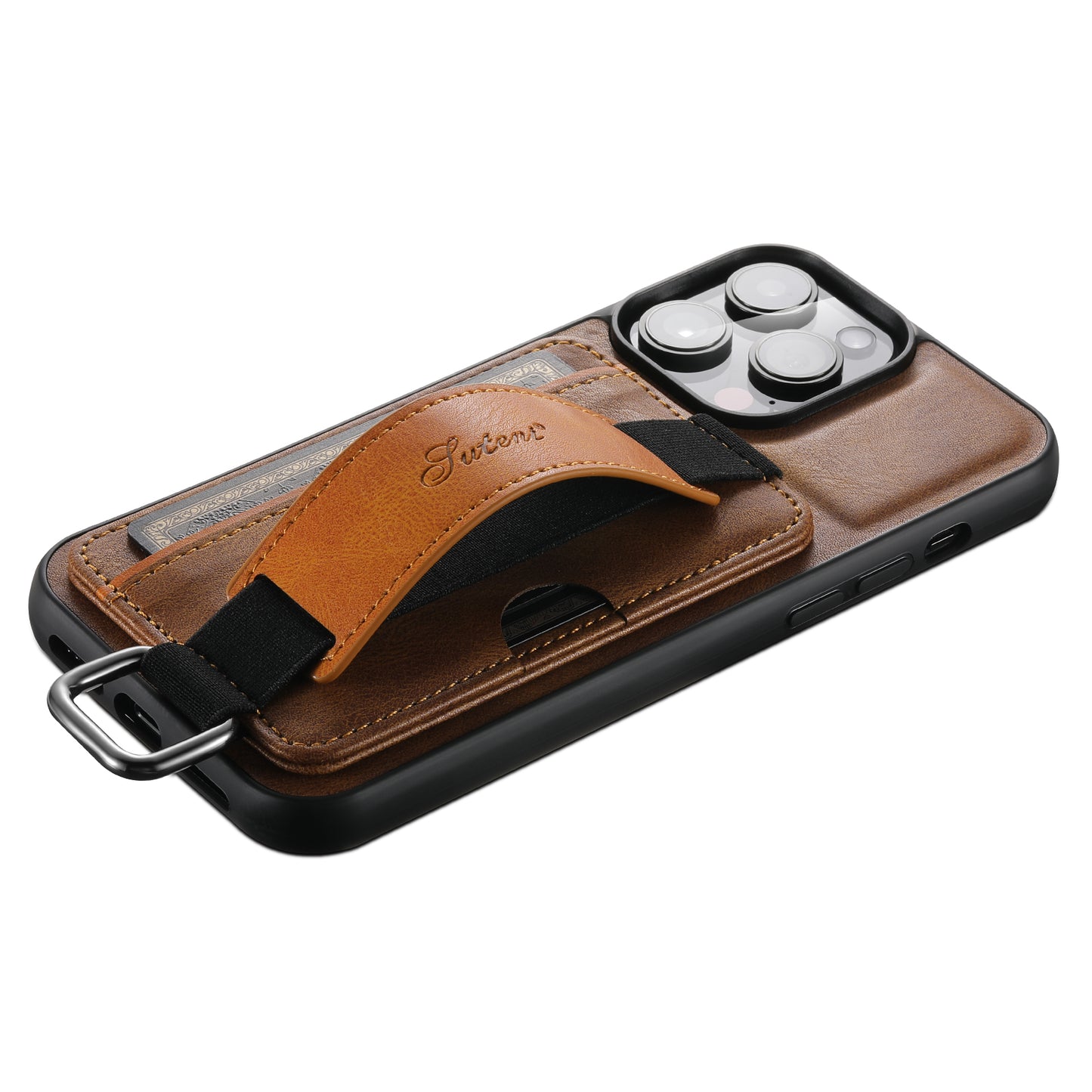 SUTENI H13 For iPhone 13 Pro 6.1 inch Drop Resistant Card Slot Band Loop Holder Kickstand PU Leather Coated TPU Protective Phone Cover
