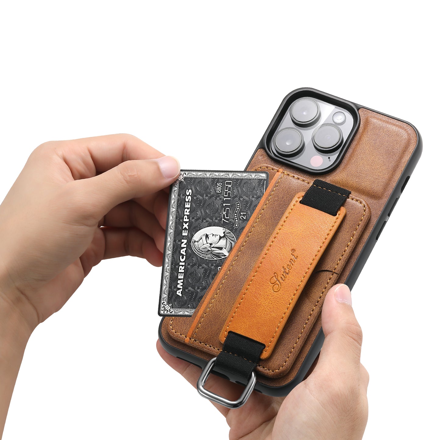 SUTENI H13 For iPhone 13 Pro 6.1 inch Drop Resistant Card Slot Band Loop Holder Kickstand PU Leather Coated TPU Protective Phone Cover