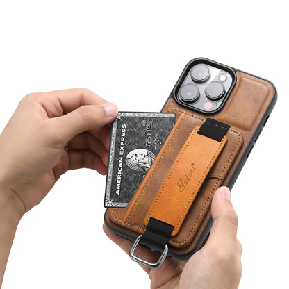 SUTENI H13 For iPhone 13 Pro 6.1 inch Drop Resistant Card Slot Band Loop Holder Kickstand PU Leather Coated TPU Protective Phone Cover