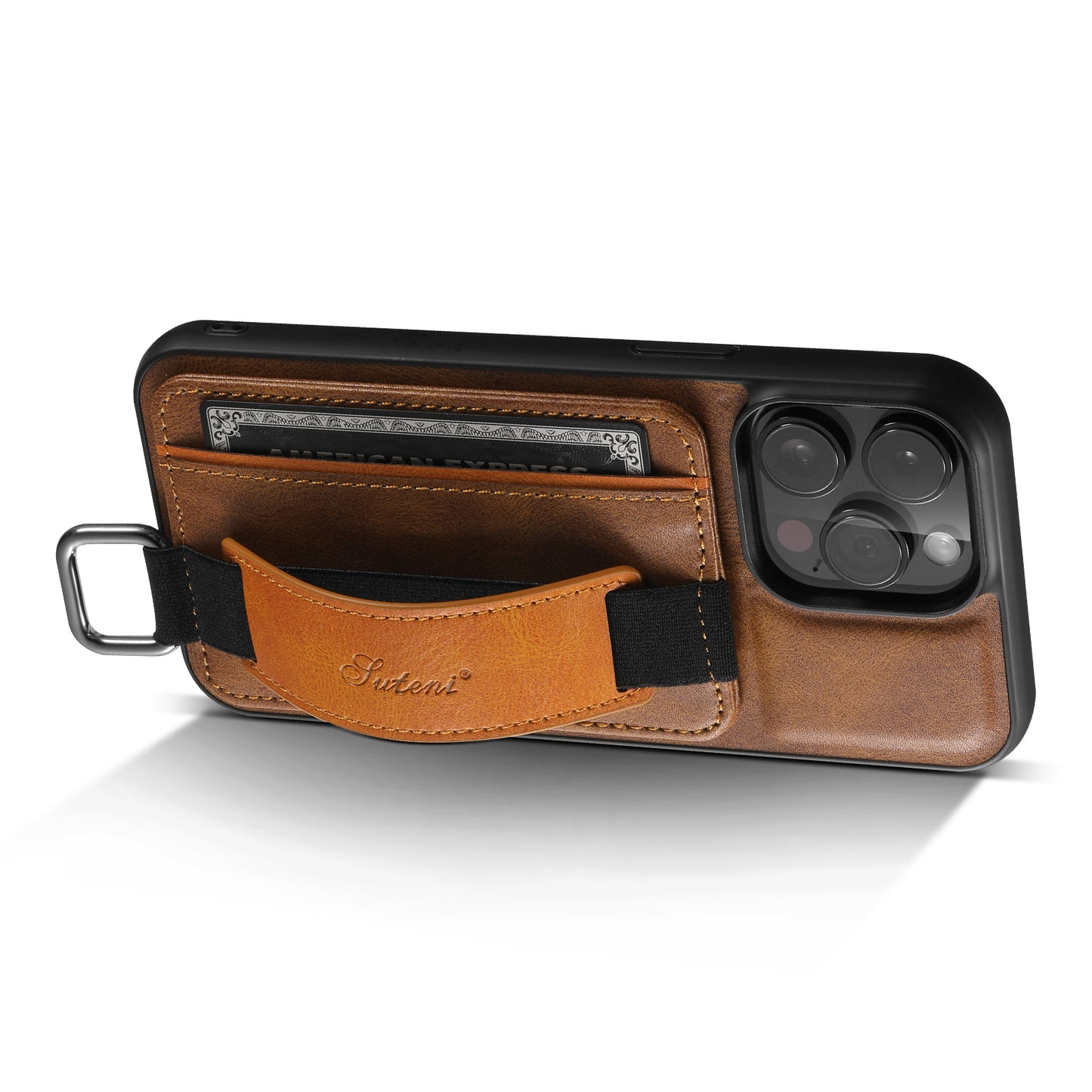 SUTENI H13 For iPhone 13 Pro 6.1 inch Drop Resistant Card Slot Band Loop Holder Kickstand PU Leather Coated TPU Protective Phone Cover