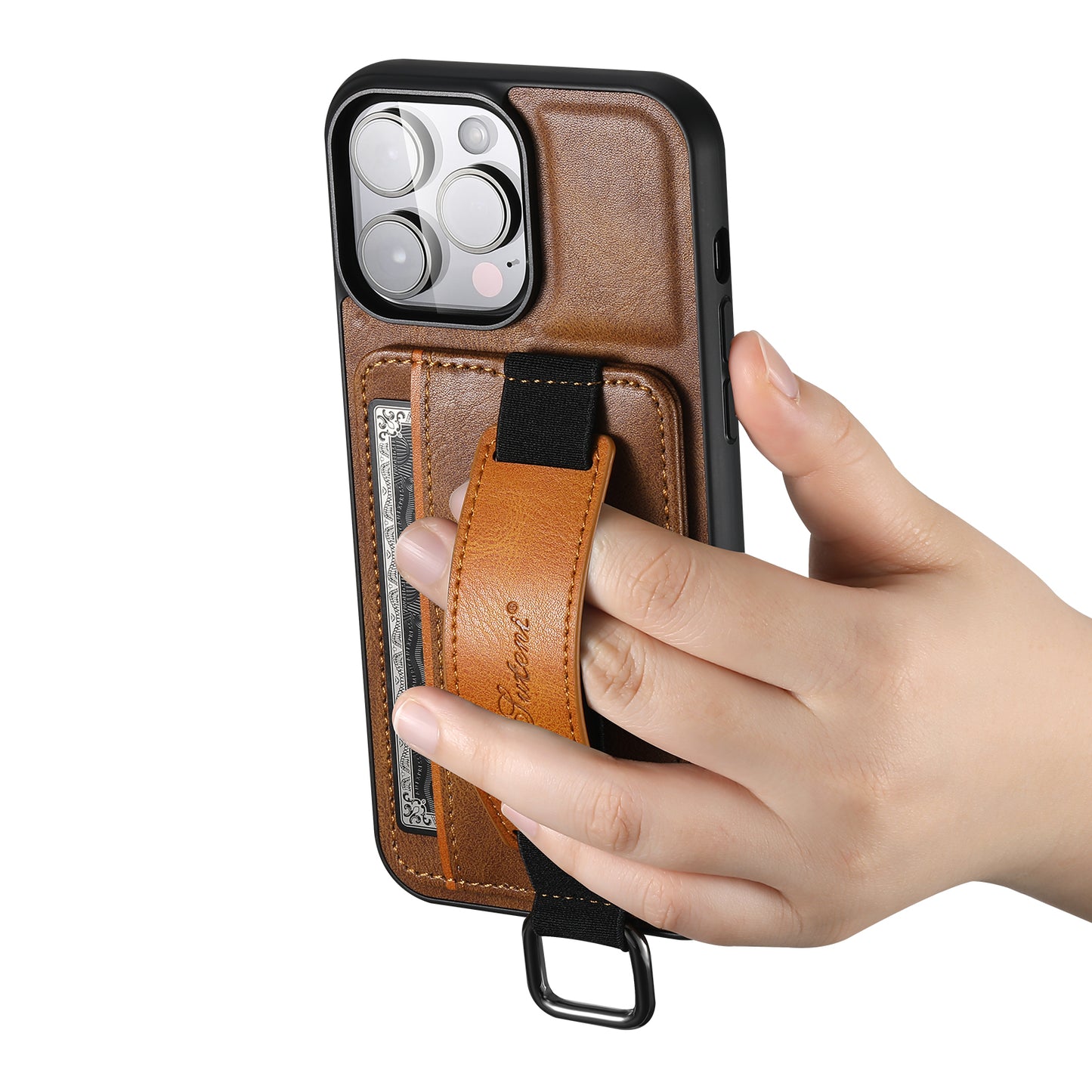 SUTENI H13 For iPhone 13 Pro 6.1 inch Drop Resistant Card Slot Band Loop Holder Kickstand PU Leather Coated TPU Protective Phone Cover