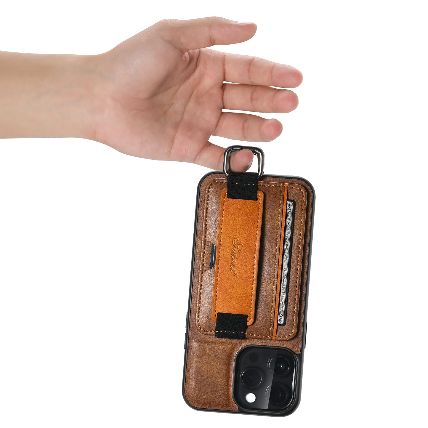 SUTENI H13 For iPhone 13 Pro 6.1 inch Drop Resistant Card Slot Band Loop Holder Kickstand PU Leather Coated TPU Protective Phone Cover