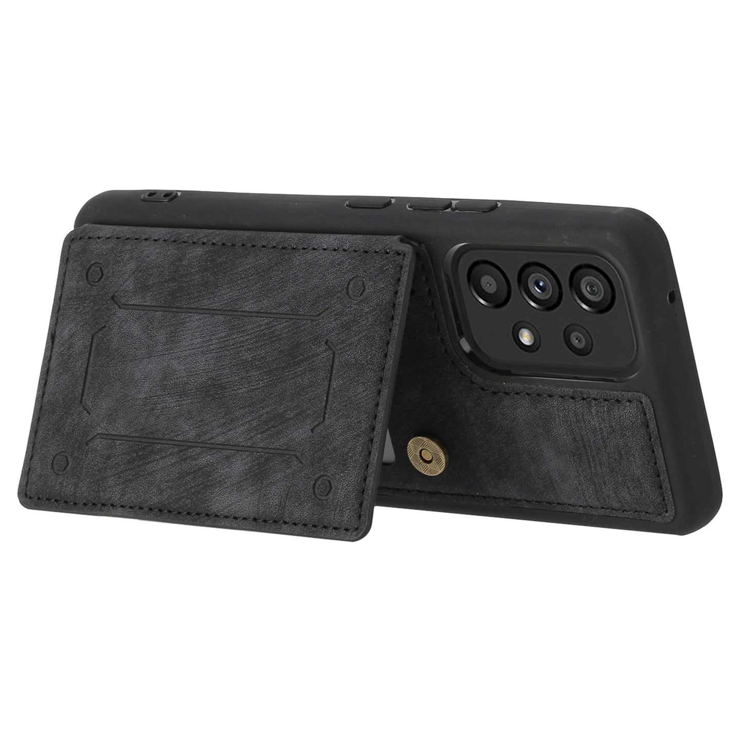 For Samsung Galaxy A13 4G / A13 5G / A04s 4G (164.7 x 76.7 x 9.1 mm) / A04 4G (164.4 x 76.3 x 9.1 mm) / M13 5G PU Leather Coated TPU Phone Case Dual Card Holder Kickstand Magnetic Cover