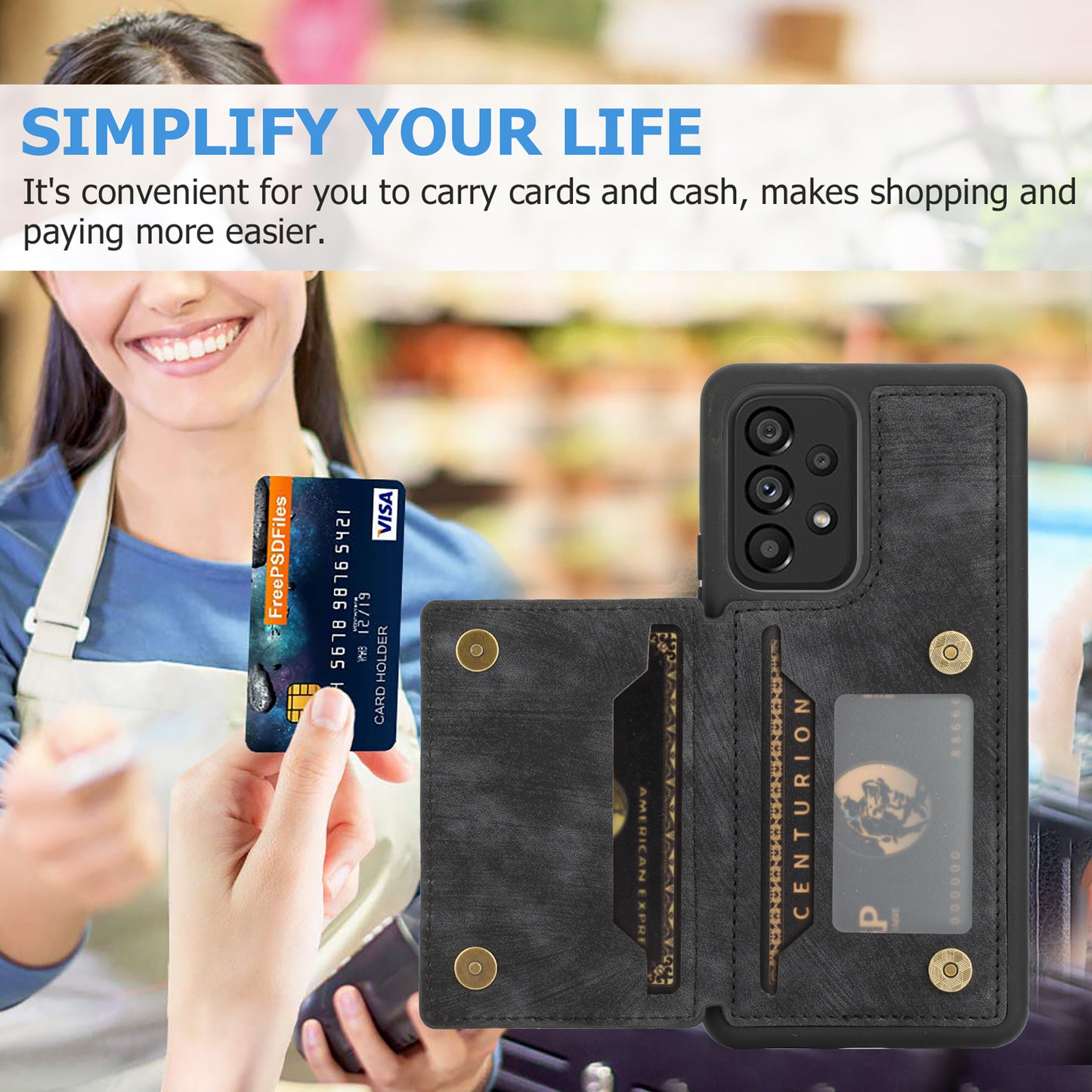 For Samsung Galaxy A13 4G / A13 5G / A04s 4G (164.7 x 76.7 x 9.1 mm) / A04 4G (164.4 x 76.3 x 9.1 mm) / M13 5G PU Leather Coated TPU Phone Case Dual Card Holder Kickstand Magnetic Cover
