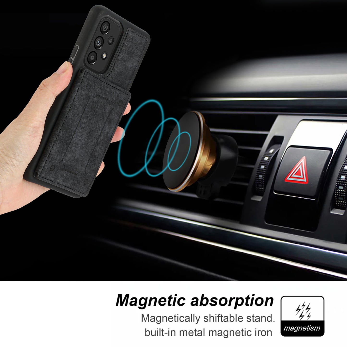 For Samsung Galaxy A13 4G / A13 5G / A04s 4G (164.7 x 76.7 x 9.1 mm) / A04 4G (164.4 x 76.3 x 9.1 mm) / M13 5G PU Leather Coated TPU Phone Case Dual Card Holder Kickstand Magnetic Cover