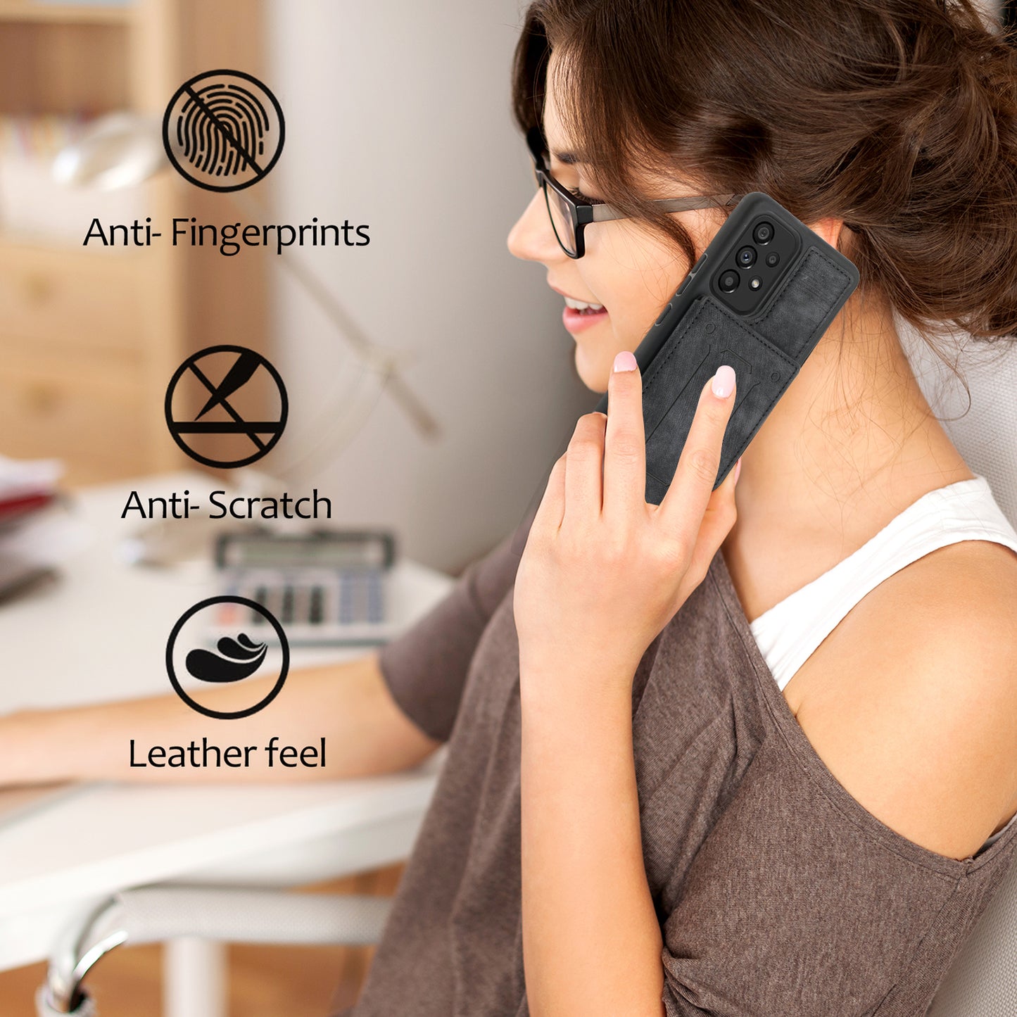 For Samsung Galaxy A13 4G / A13 5G / A04s 4G (164.7 x 76.7 x 9.1 mm) / A04 4G (164.4 x 76.3 x 9.1 mm) / M13 5G PU Leather Coated TPU Phone Case Dual Card Holder Kickstand Magnetic Cover