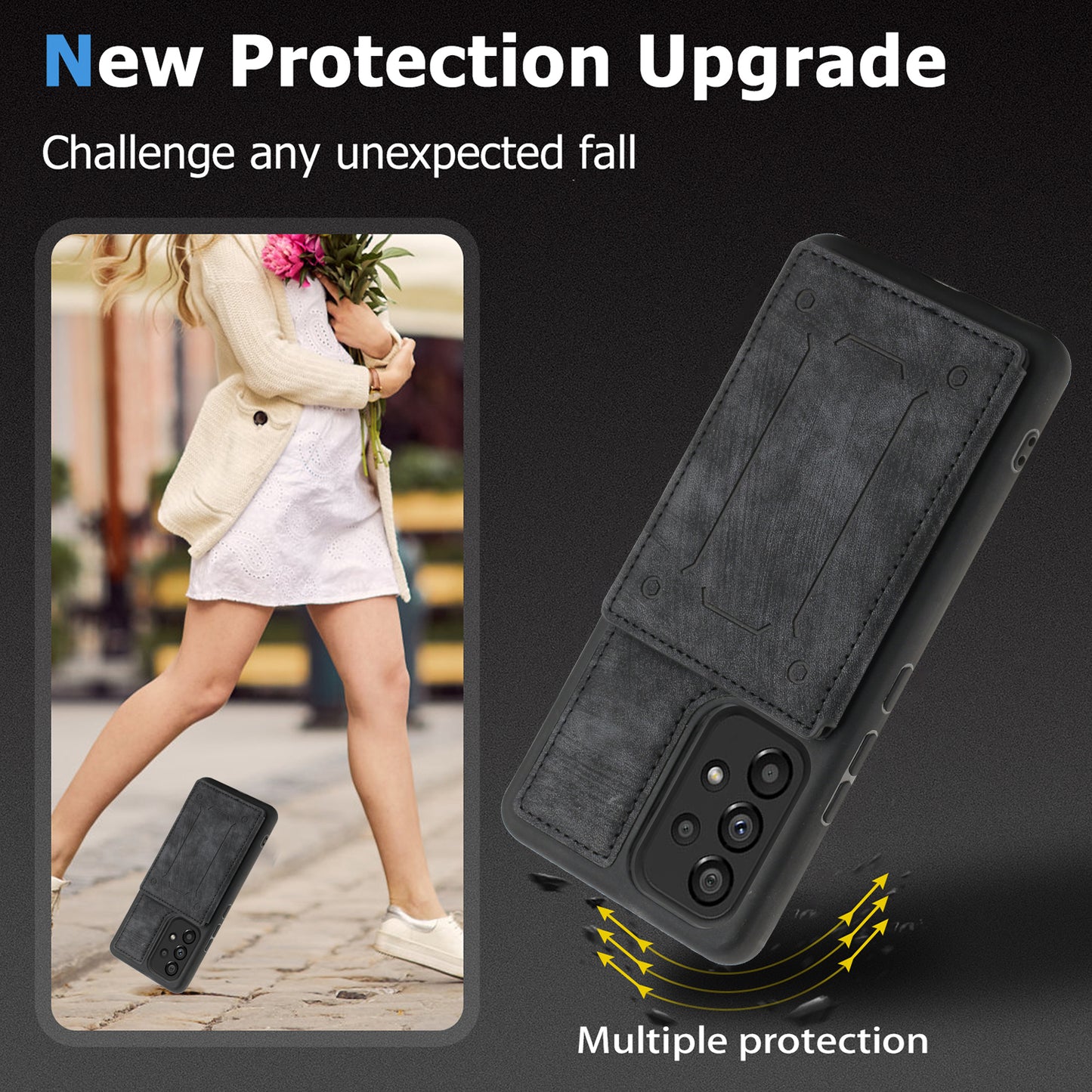 For Samsung Galaxy A13 4G / A13 5G / A04s 4G (164.7 x 76.7 x 9.1 mm) / A04 4G (164.4 x 76.3 x 9.1 mm) / M13 5G PU Leather Coated TPU Phone Case Dual Card Holder Kickstand Magnetic Cover