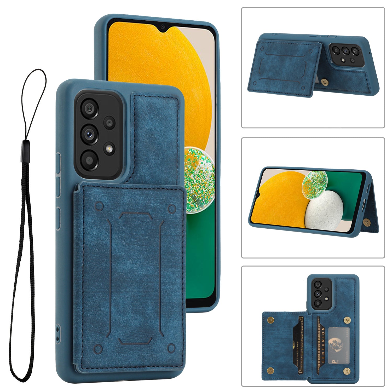 For Samsung Galaxy A13 4G / A13 5G / A04s 4G (164.7 x 76.7 x 9.1 mm) / A04 4G (164.4 x 76.3 x 9.1 mm) / M13 5G PU Leather Coated TPU Phone Case Dual Card Holder Kickstand Magnetic Cover